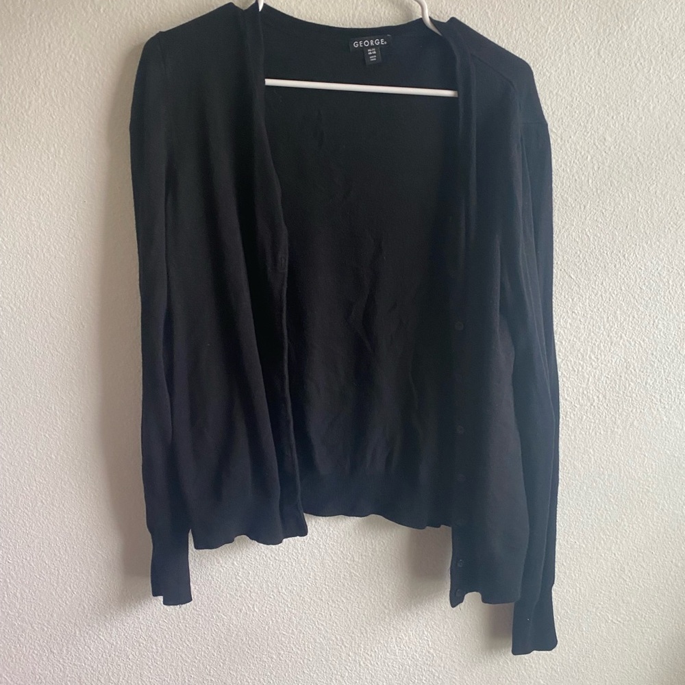 George Black Cardigan Sweater Lightweight Knit